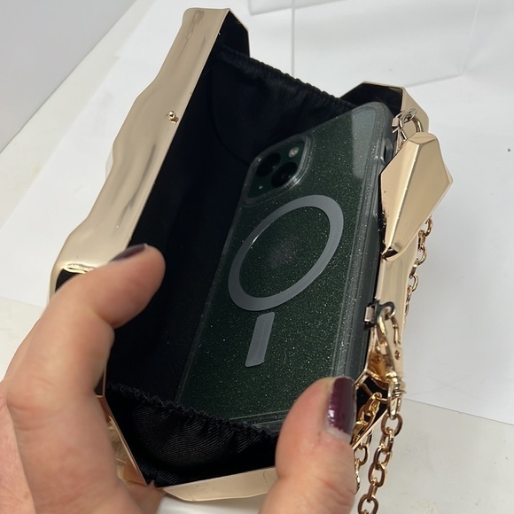 Rose Gold Metal Geometric Box Clutch Shoulder Bag - Picture 3 of 10